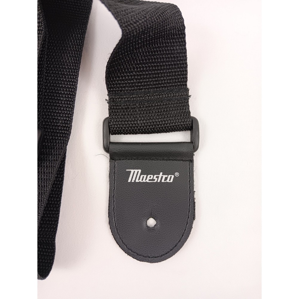 Maestro Black Nylon Adjustable Guitar Strap Leather Ends