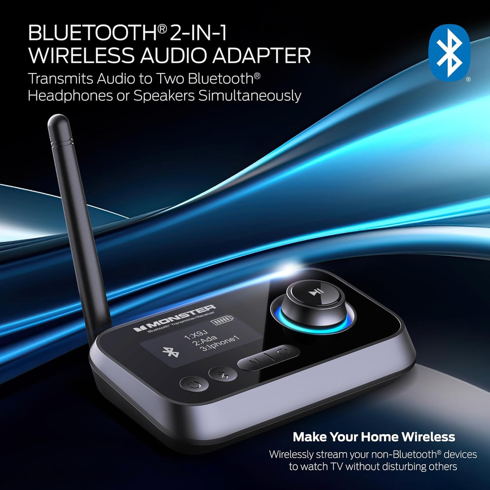 Monster Bluetooth Transmitter & Receiver, 2-In-1 Bluetooth Audio Adapter, Stream