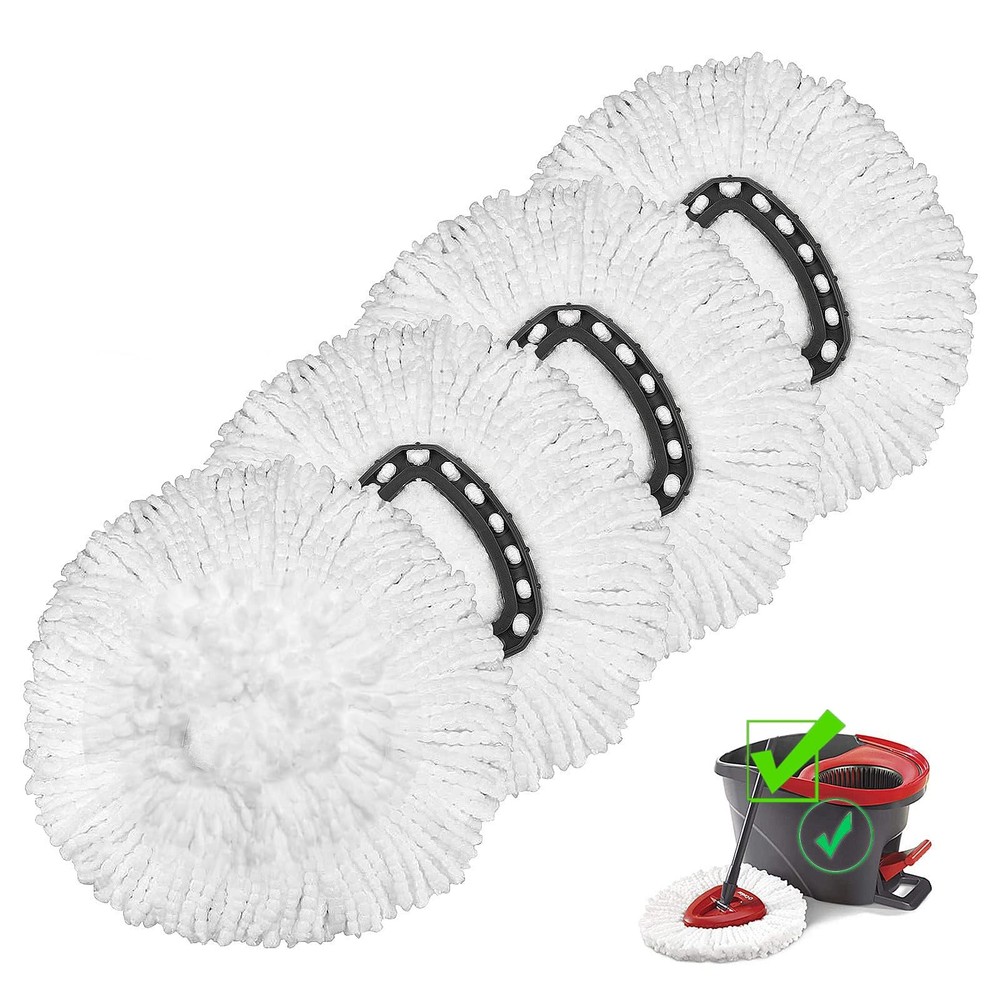 4 Pack Microfiber Mop Heads, Compatible Spin Mops, Easywring, White