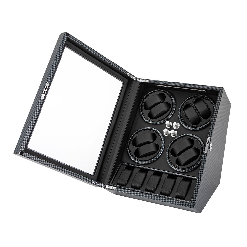 8+5 Watch Winder Box Automatic Rotation Watch Display Box Storage Case w/ Lock