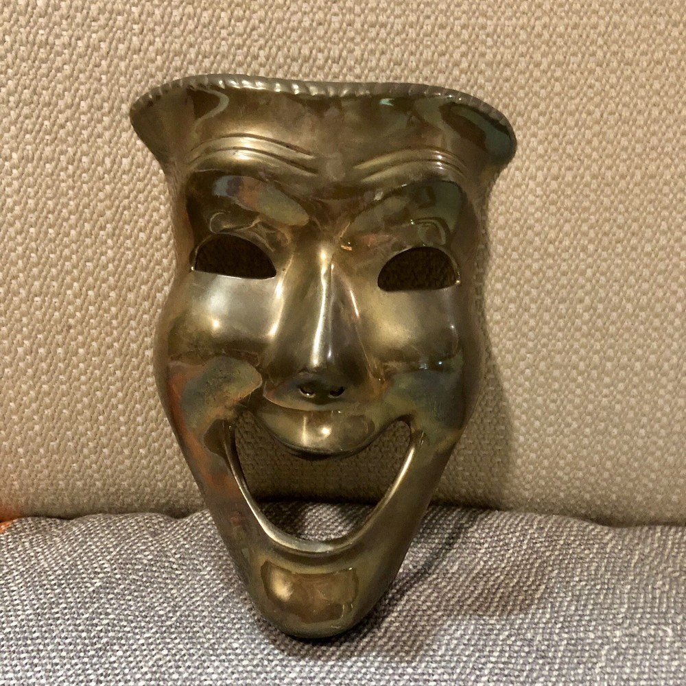 Vintage Brass Comedy Theater Mask Wall Hanging