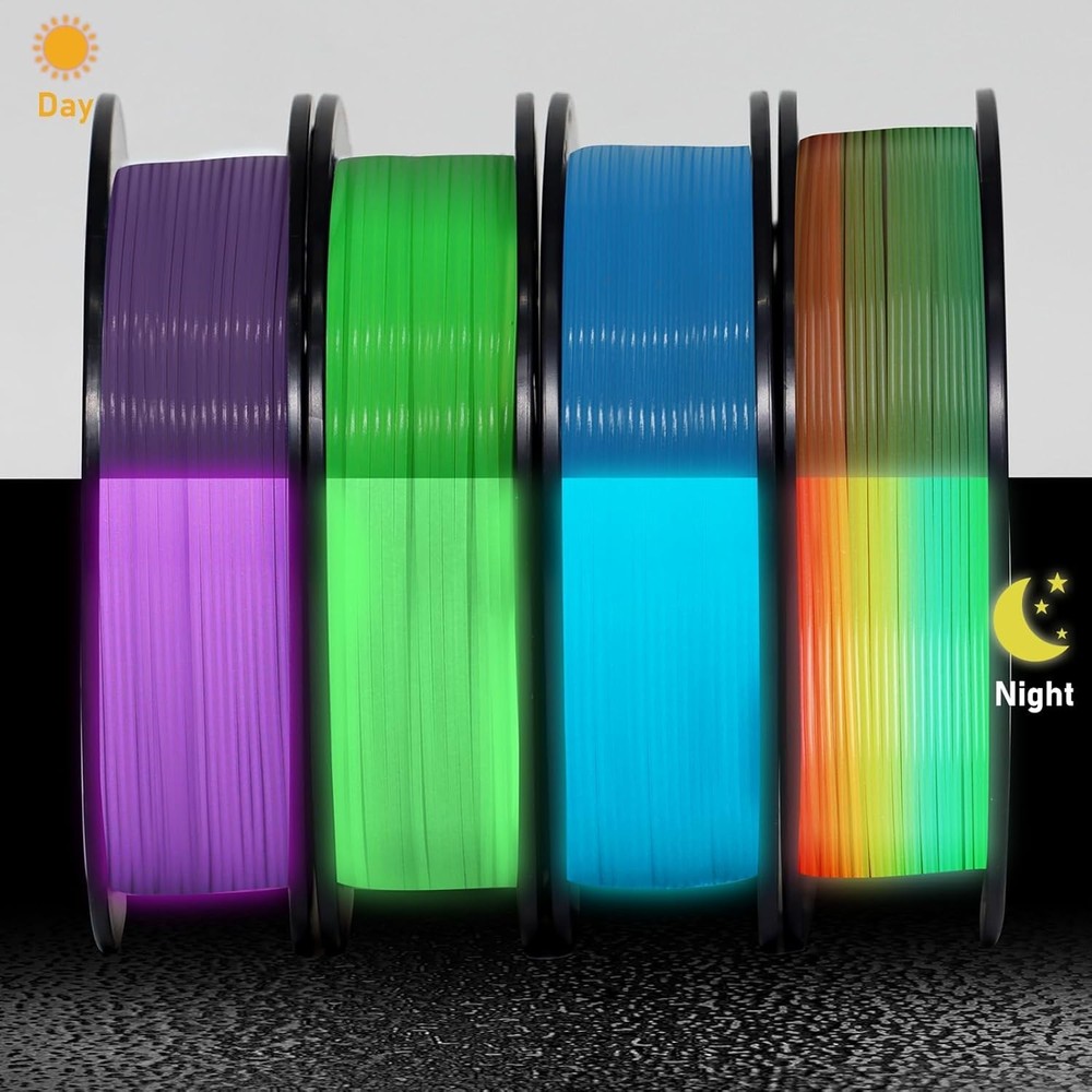3D Printer Filament Bundle Glow in Dark Multicolor PLA 1.75mm 4
