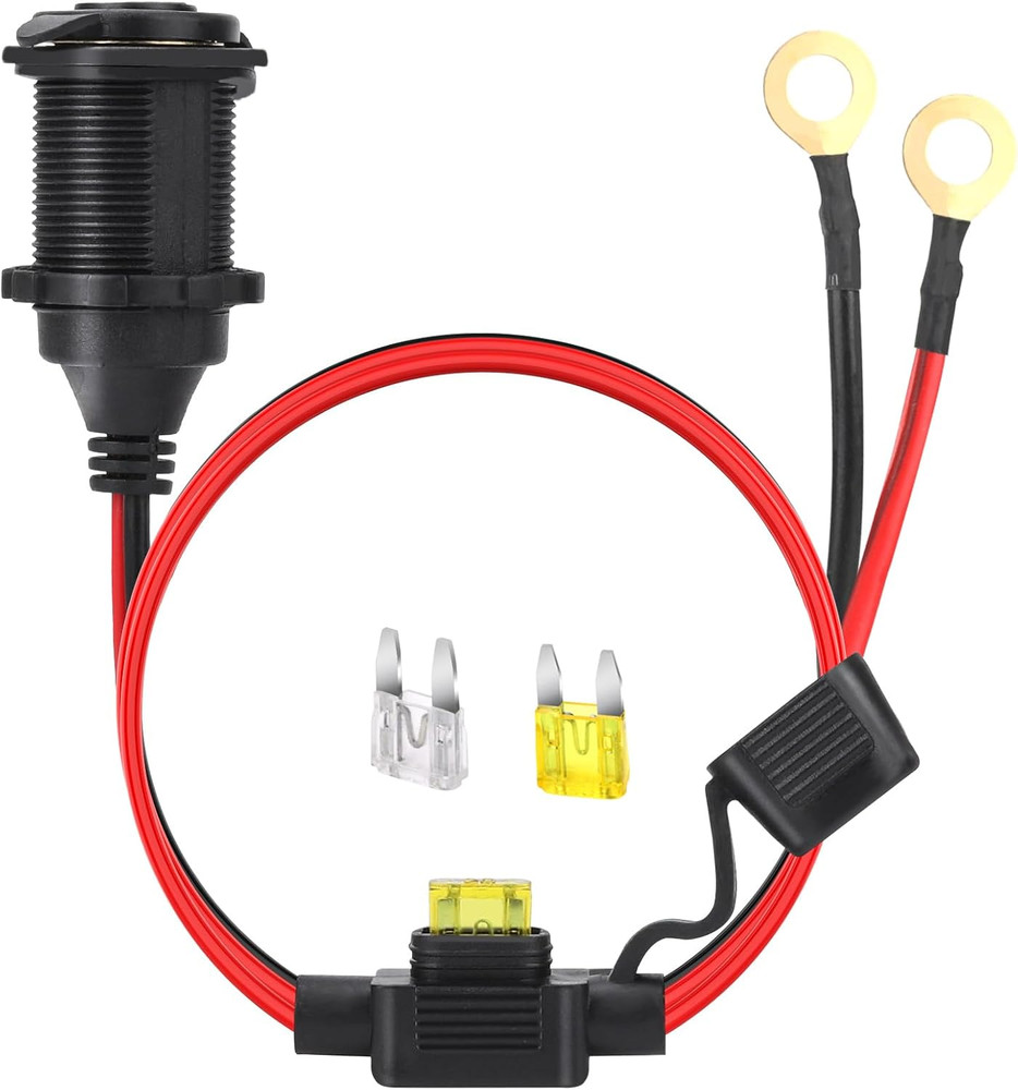 2FT 12V/24V Fixed Thread Cigarette Lighter Socket Extension Cable with Perforate