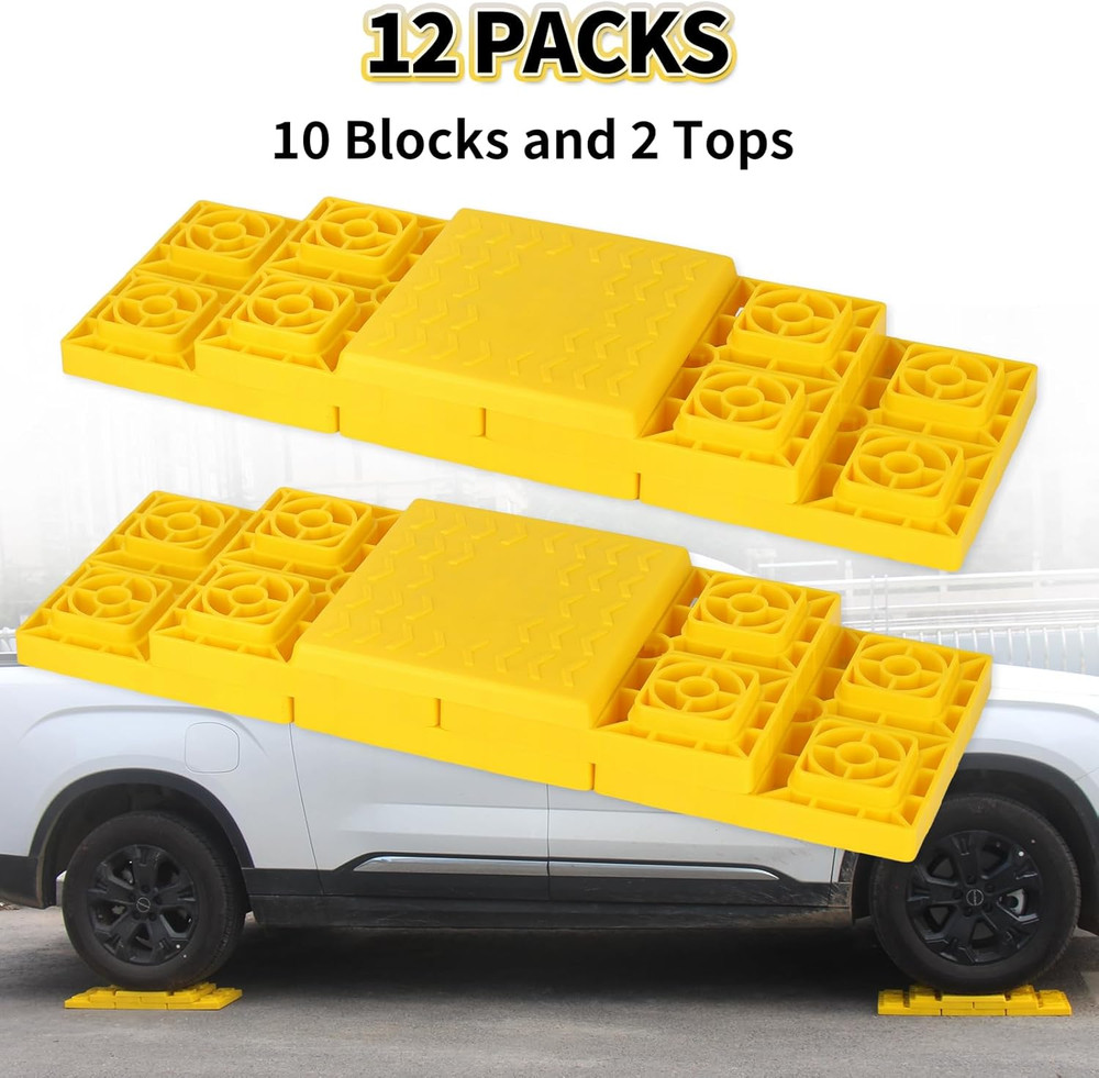 12 Pack RV Leveling Blocks Stackable Interlocking Pads with Carrying Bag