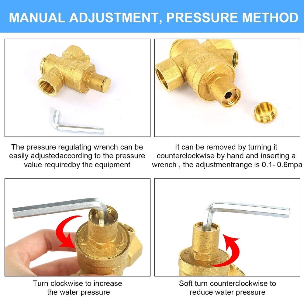 Water Pressure Regulator 1/2 inch with Gauge, Made of 100% inch, Inch