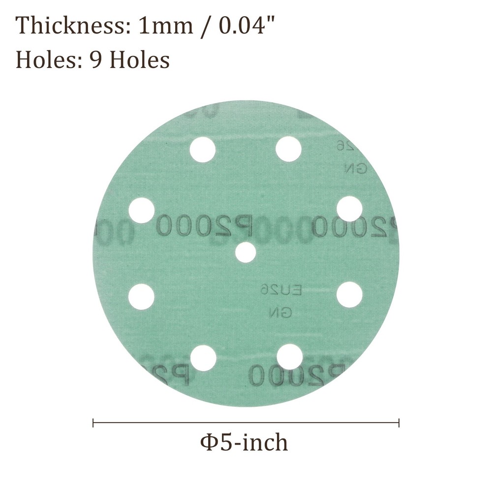 25pcs Sanding Discs 5 Inch 9-Hole 2000 Grit Hook & Loop Discs