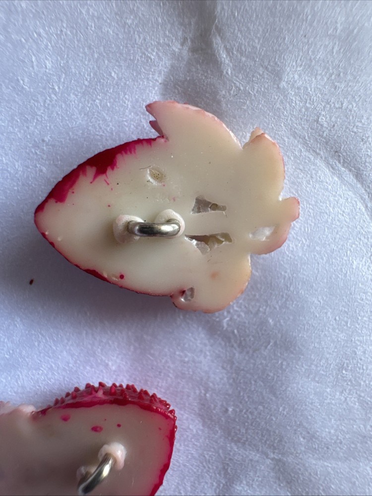 Two Tiny Vintage Plastic Strawberry Buttons