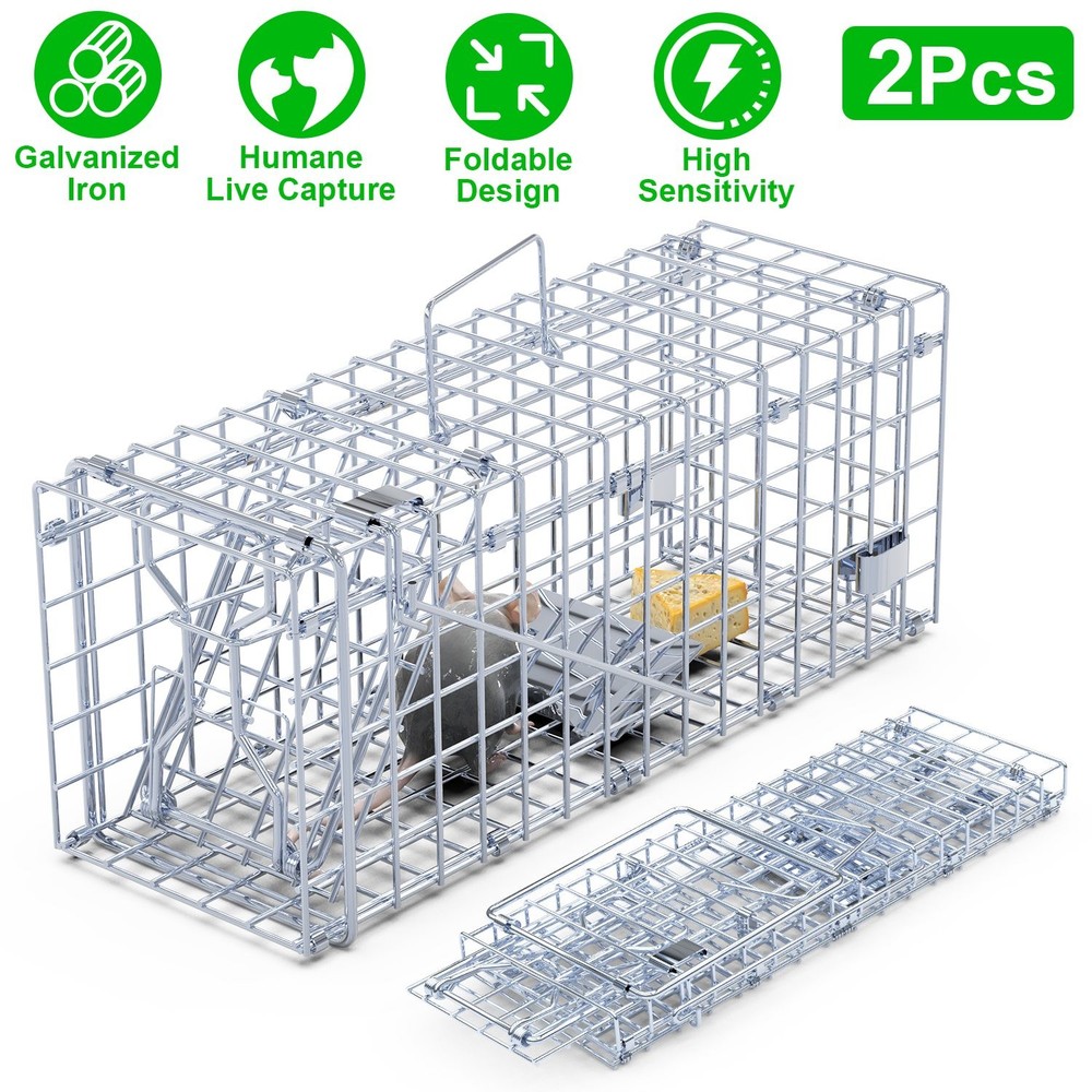 2pc Cage Galvanized Iron Mouse Control Bait Catch w/ L Shaped Rod For Kitchen