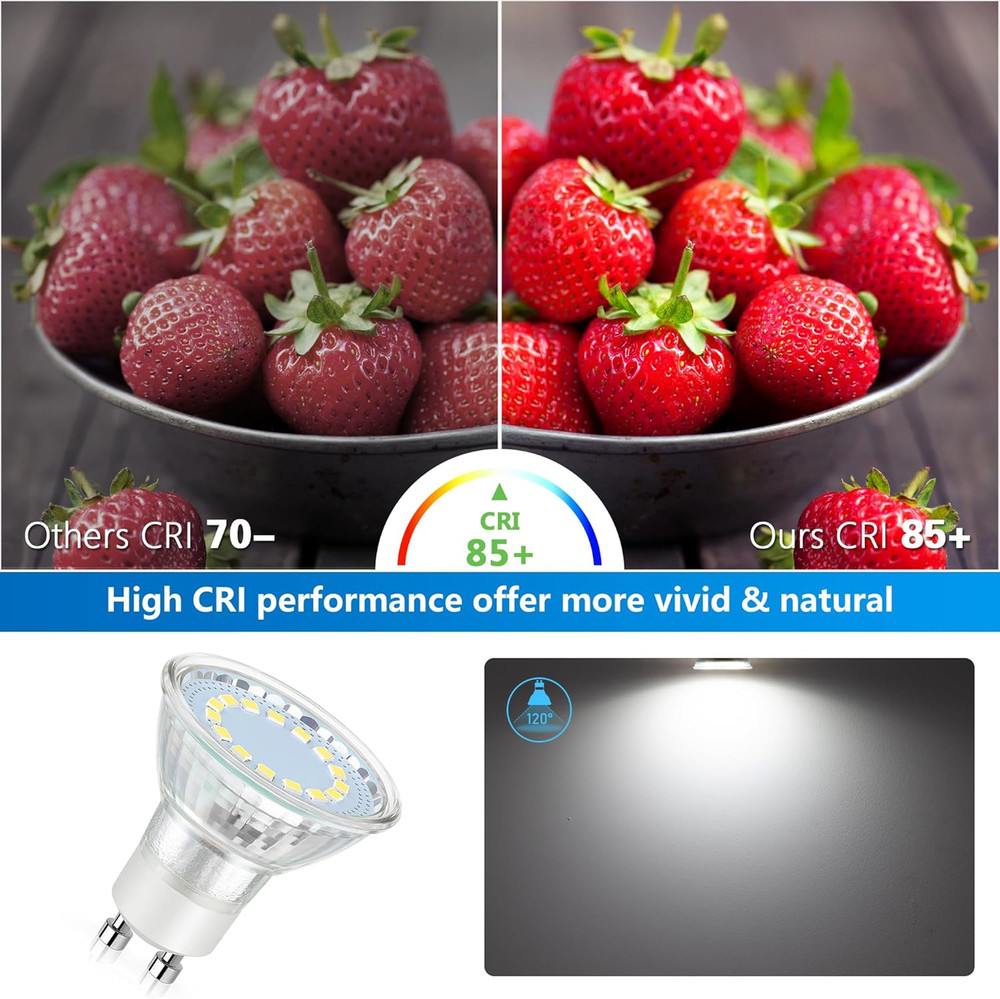 GU10 LED Light Bulb, 50 Watt Halogen Equivalent, Daylight White 5000K 450LM Non-