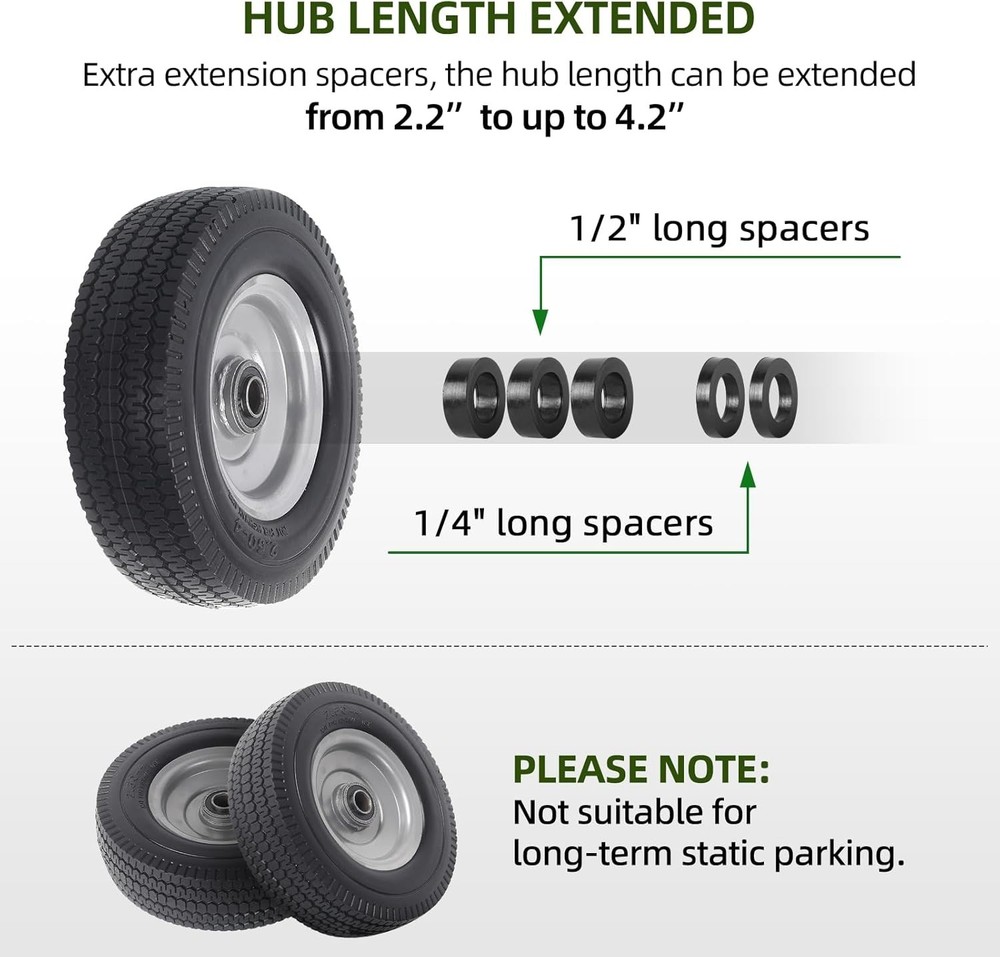 2-Pack 8-Inch Flat-Free Tire Replacement – Heavy-Duty Solid Wheel Assemblies