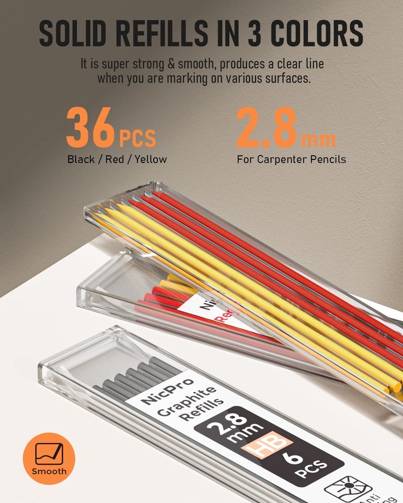 Nicpro 3 Pack Mechanical Carpenter Pencil with Sharpener & 39 Refills