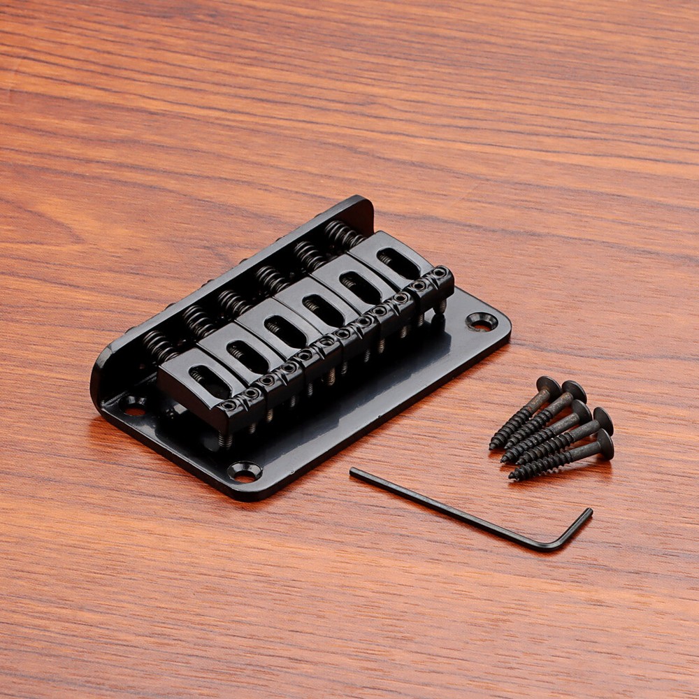 Black 6 String Hardtail Fixed Guitar Bridge for Electric Guitar with Wrench