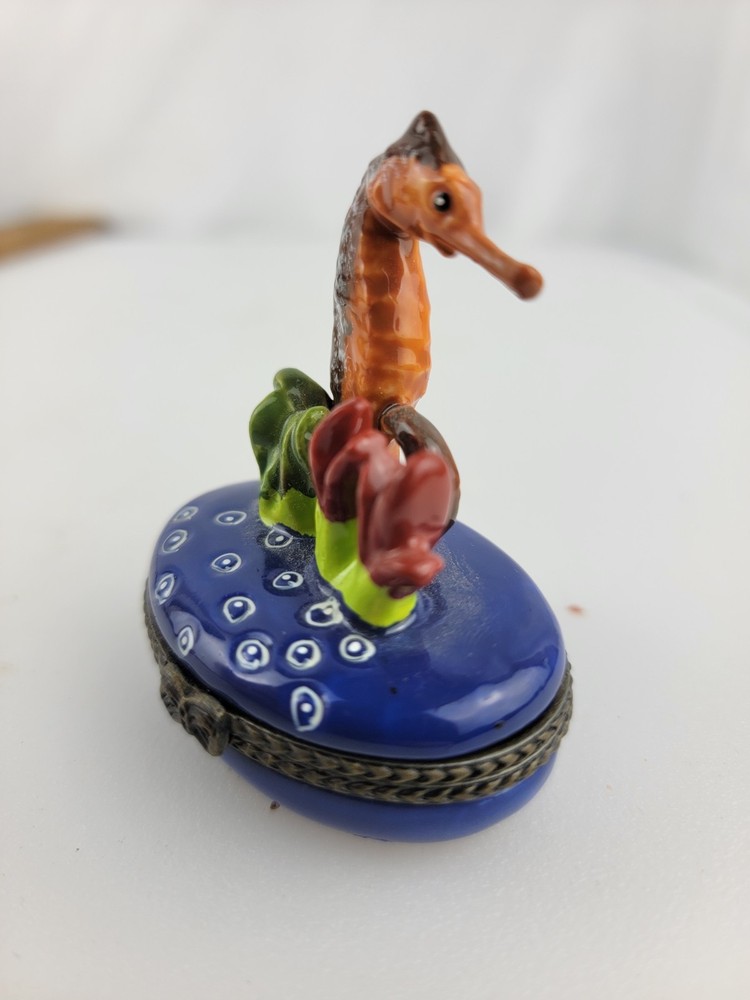 2.5" Small Ceramic Hinge Seahorse Trinket Box