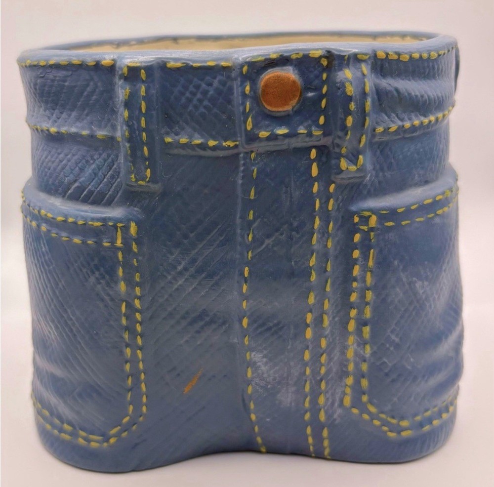 Handpainted Kitschy Blue Jeans/ Jorts Ceramic Planter
