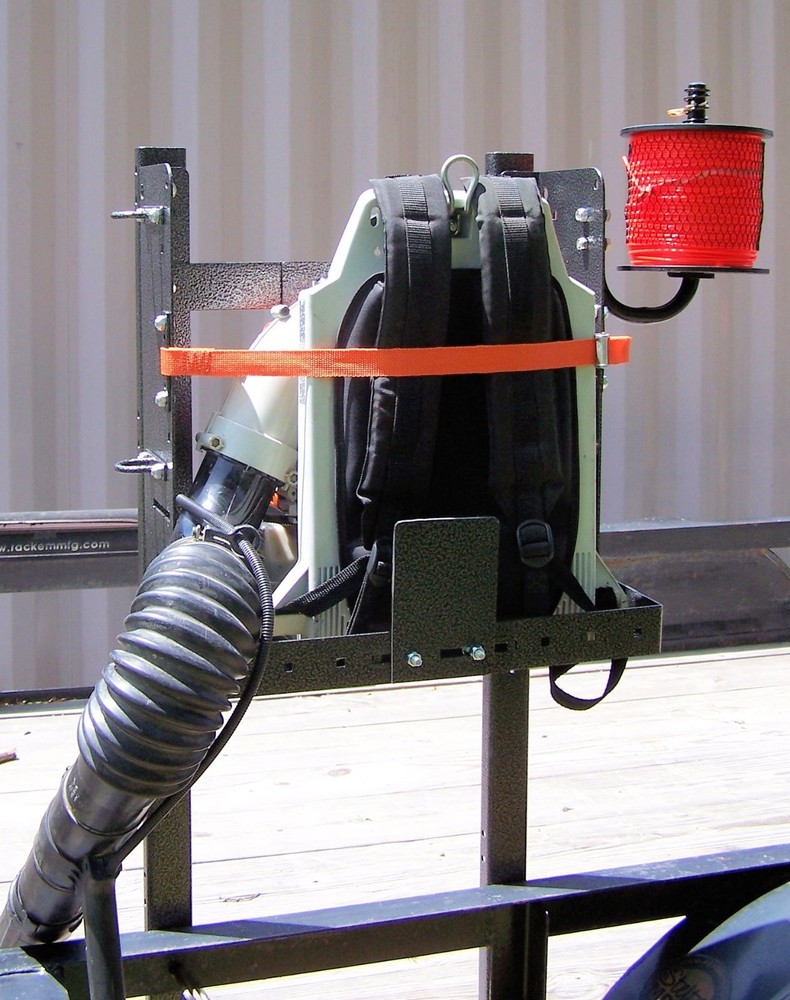 Adjustable Back Pack Sprayer Blower Rack for Open Landscape Trailer - RA-39/BMHD