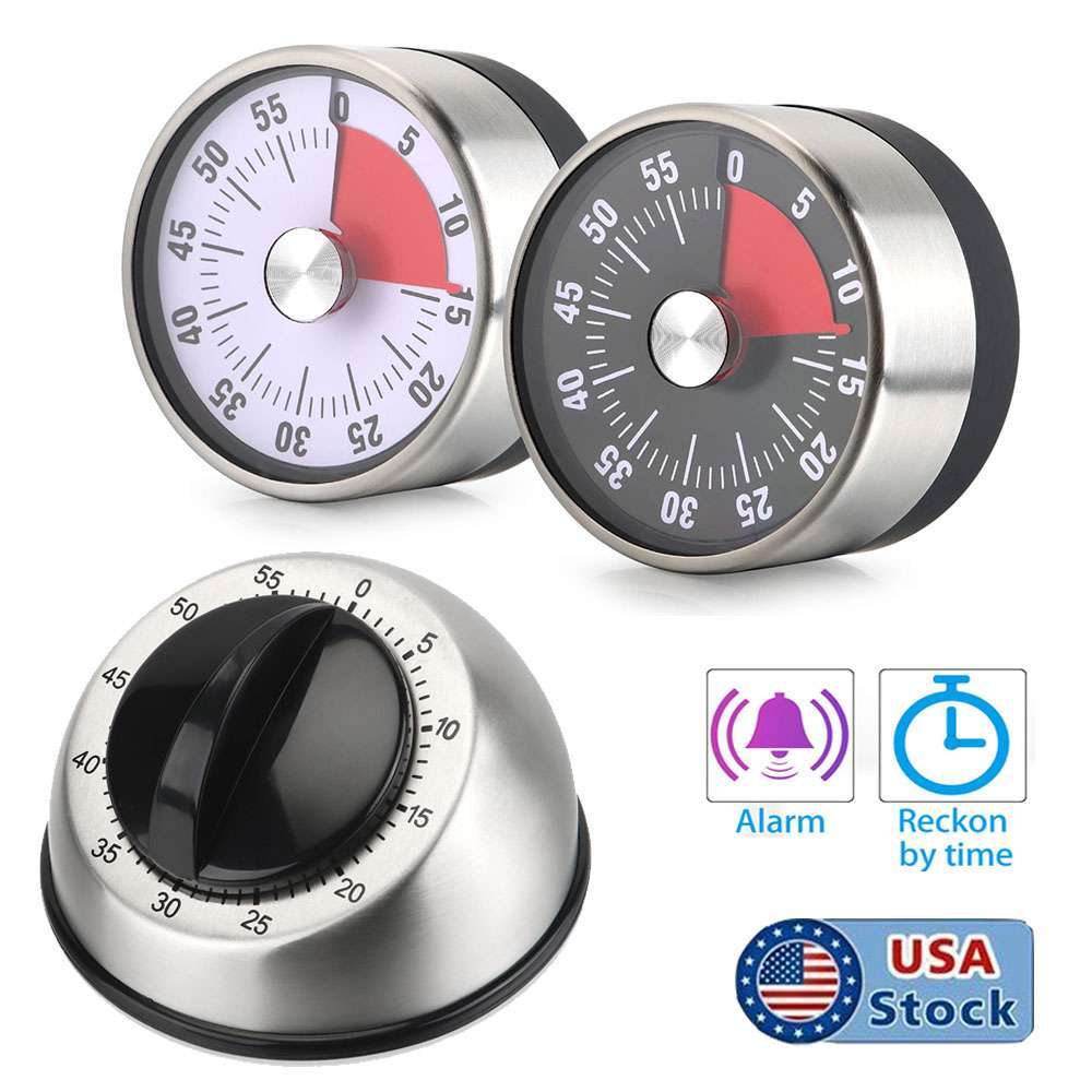 Mechanical Kitchen Timer 60min Countdown Cooking Wind Up Visual Alarm Reminder