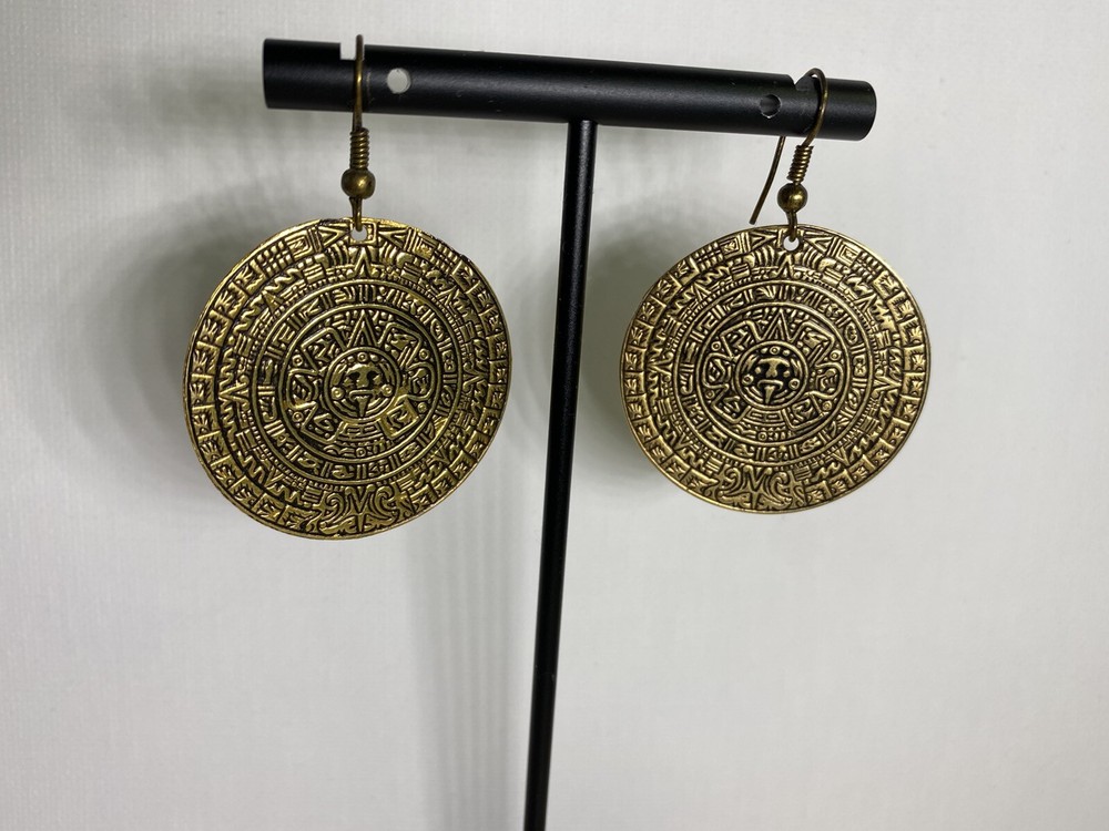Aztec Medal Calendar Dangle Earrings