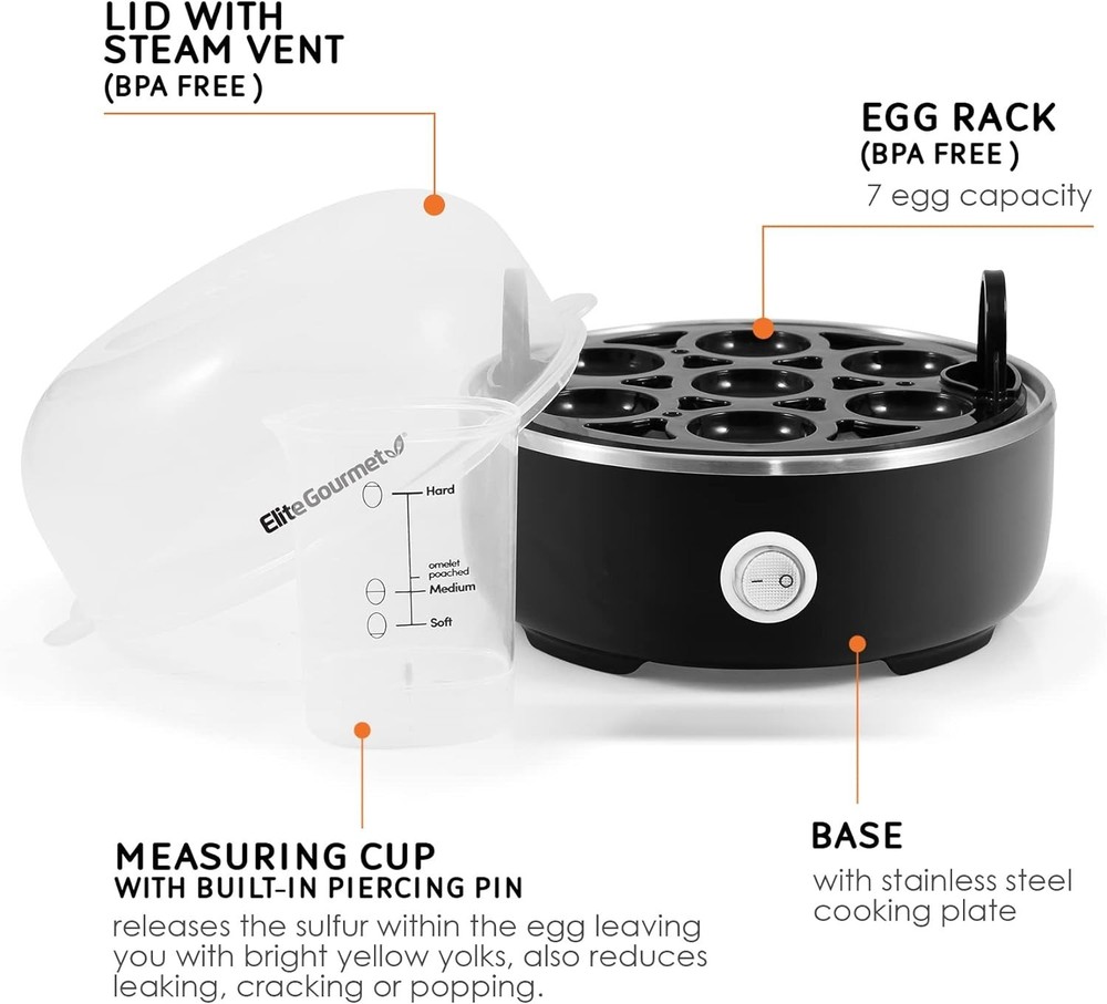 Automatic Egg Cooker with Measuring Cup & Auto Shut-Off - BPA Free & Compact