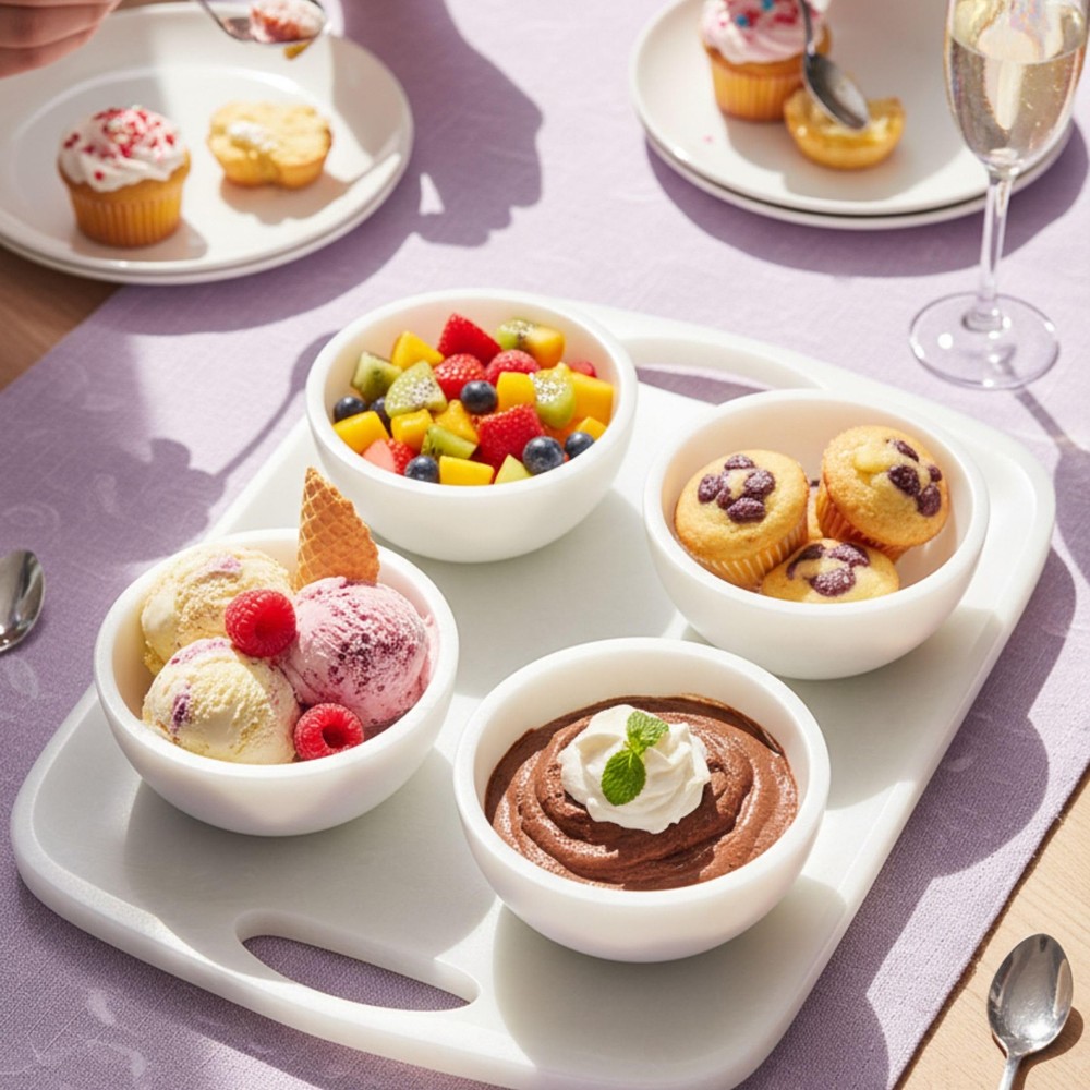 Scissors Art Snack Serving Tray with 4 Bowls | Multi-Compartment Dessert & Candy