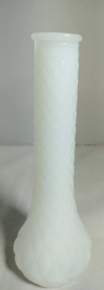 Old White Milk Glass Vase. Diamond Pattern 9 " Tall