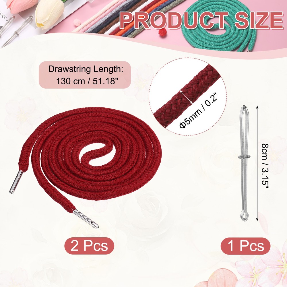 2 Pcs Hoodie Strings Drawstring Cords with Easy Threader (Burgundy)