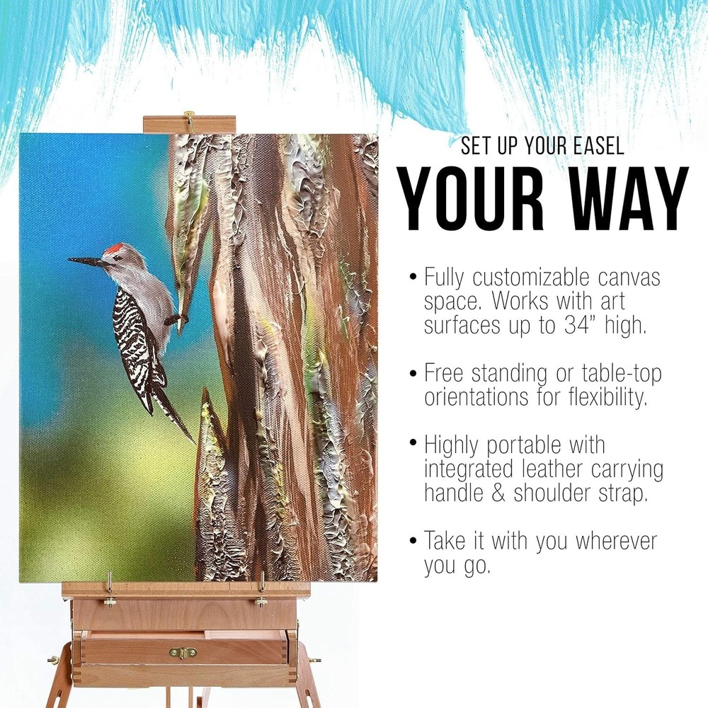 Compact Beechwood Painting Easel - Includes Palette & Four-Compartment Storage
