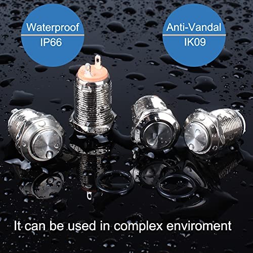 2-Pack 12mm Momentary Metal Waterproof Push Button Switch Momentary with Cable