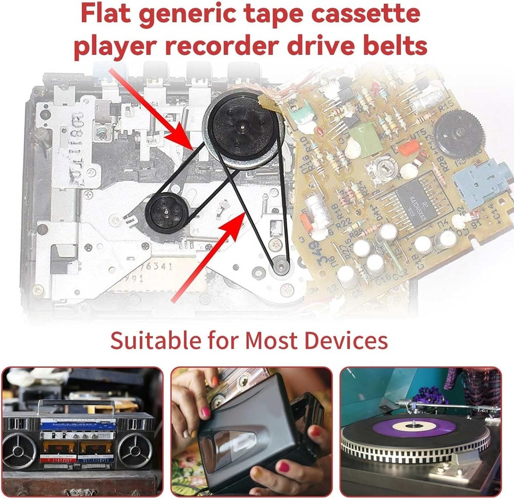 Durable Flat Rubber Belts for Cassette Machines - 50 Pack, 3mm Width, 40-135mm