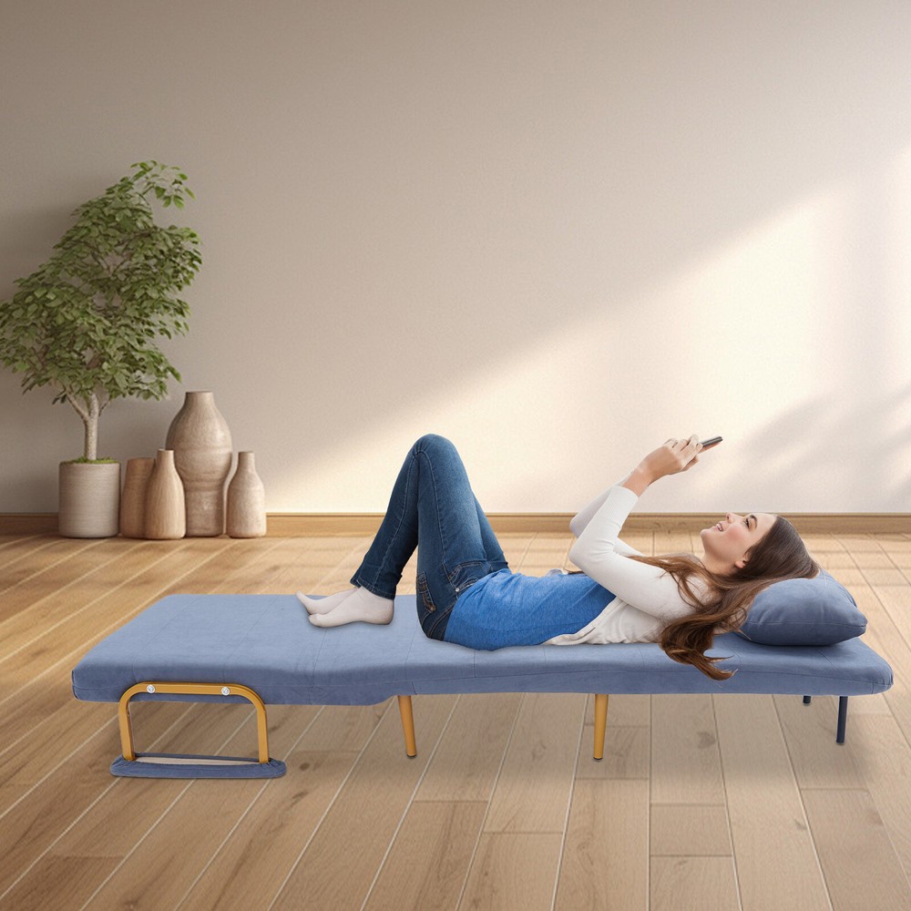 Convertible Sofa Bed Folding Sofa Bed w/ Pillow & 5-Position Adjustable Backrest