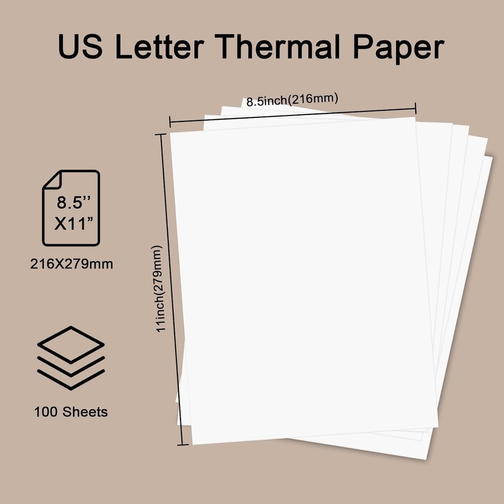 100 Sheets Thermal Printer Paper 8.5''×11'' US Letter Size Advanced Printing