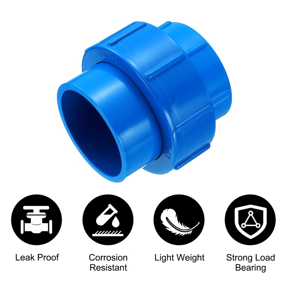 2 Pcs 2" Union PVC Coupling Pipe Fitting Adapter, Blue