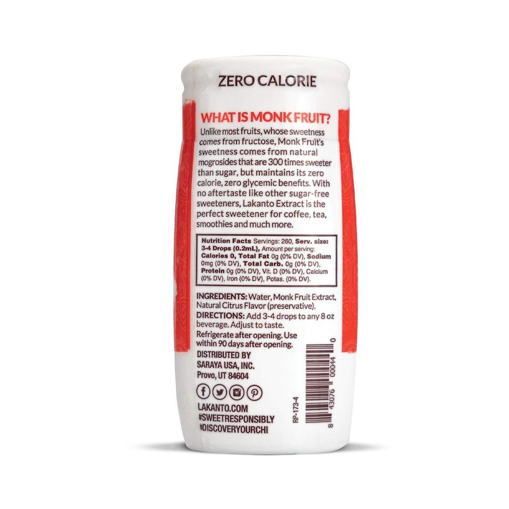 Lakanto Liquid Monkfruit Extract Drops Zero Calorie, Zero Sugar, Keto Drink ...