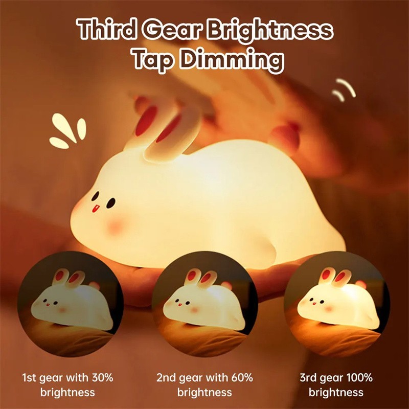 Cute Rabbit Silicone LED Night Light Touch Sensor USB Rechargeable Nursery Lamp