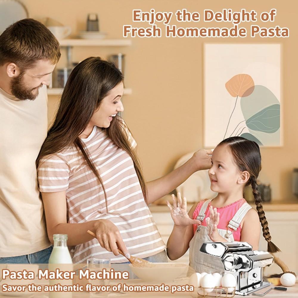 Pasta Maker - 7 Thickness Settings Roller & 2-in-1 Cutter, Silver