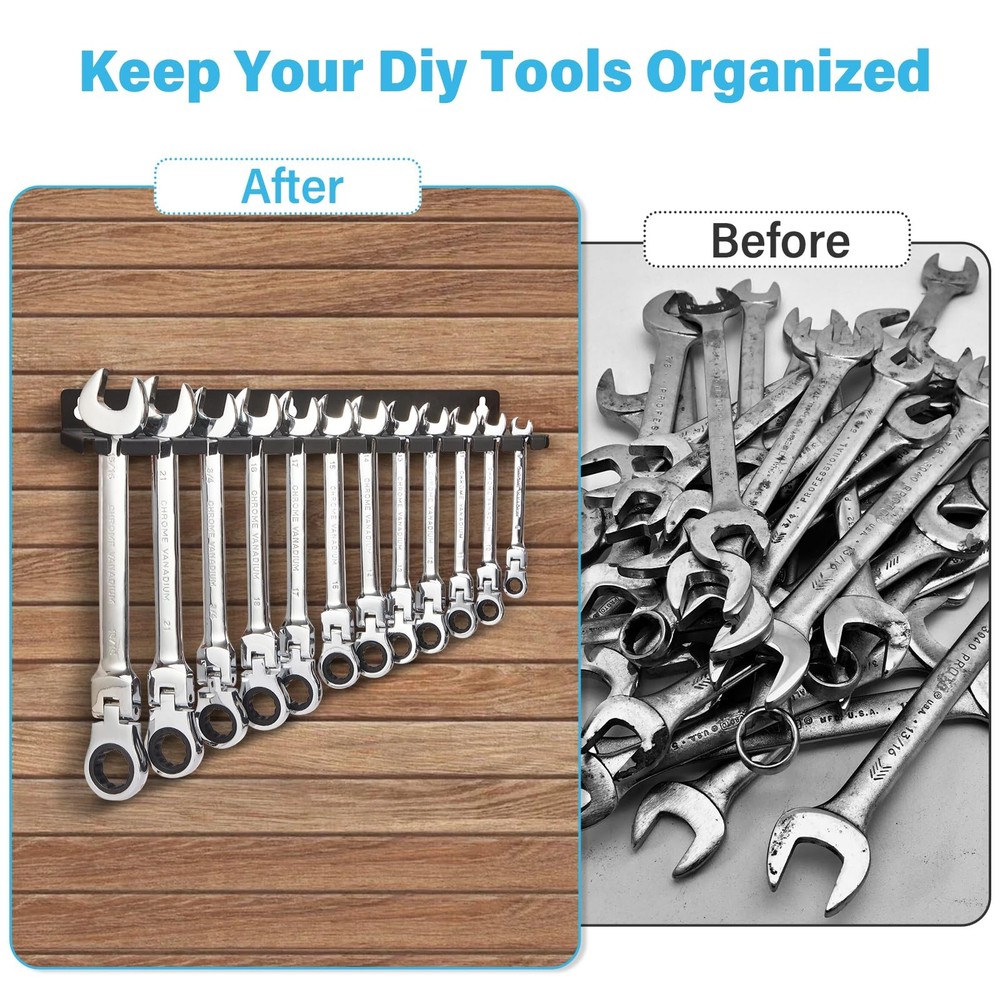 Wall Mount Wrench Organizer: Holds 12 Wrenches & 9 Other Tools Securely