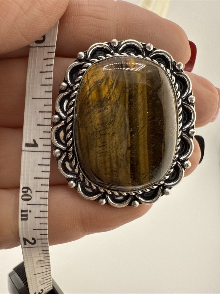 German Silver Tiger Eye Rectangle Statement Ring Size 7 NWT