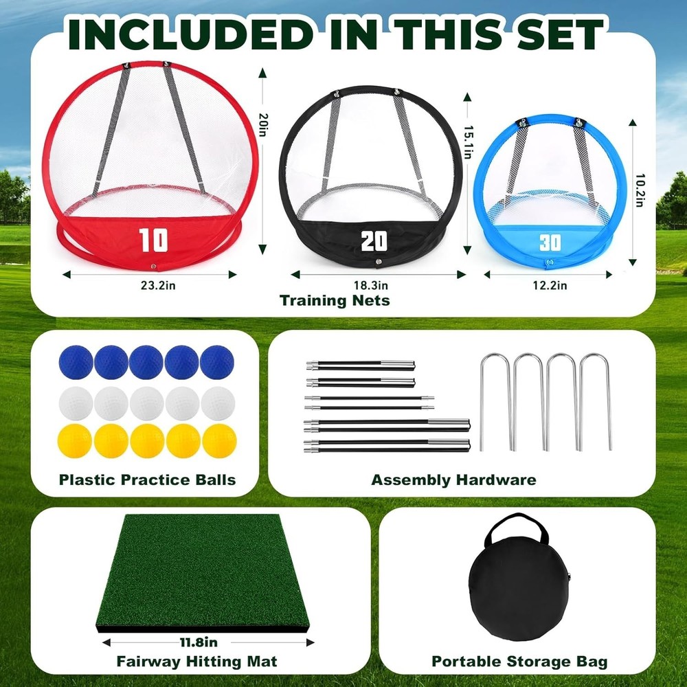 3-Piece Pop-Up Golf Chipping Net Set - Perfect for Backyard Practice