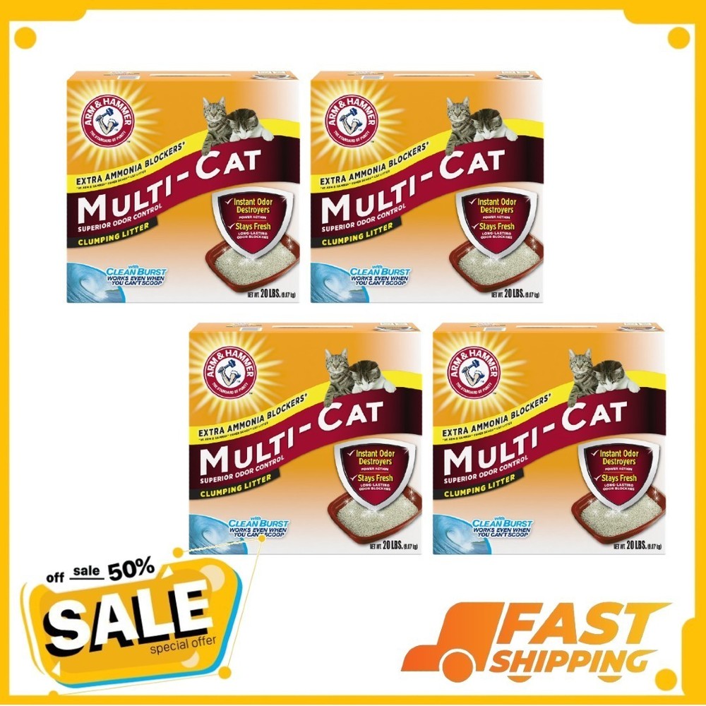 ( 4 Pack ) ARM & HAMMER Multi-Cat Clumping Litter, Scented, 20 lb