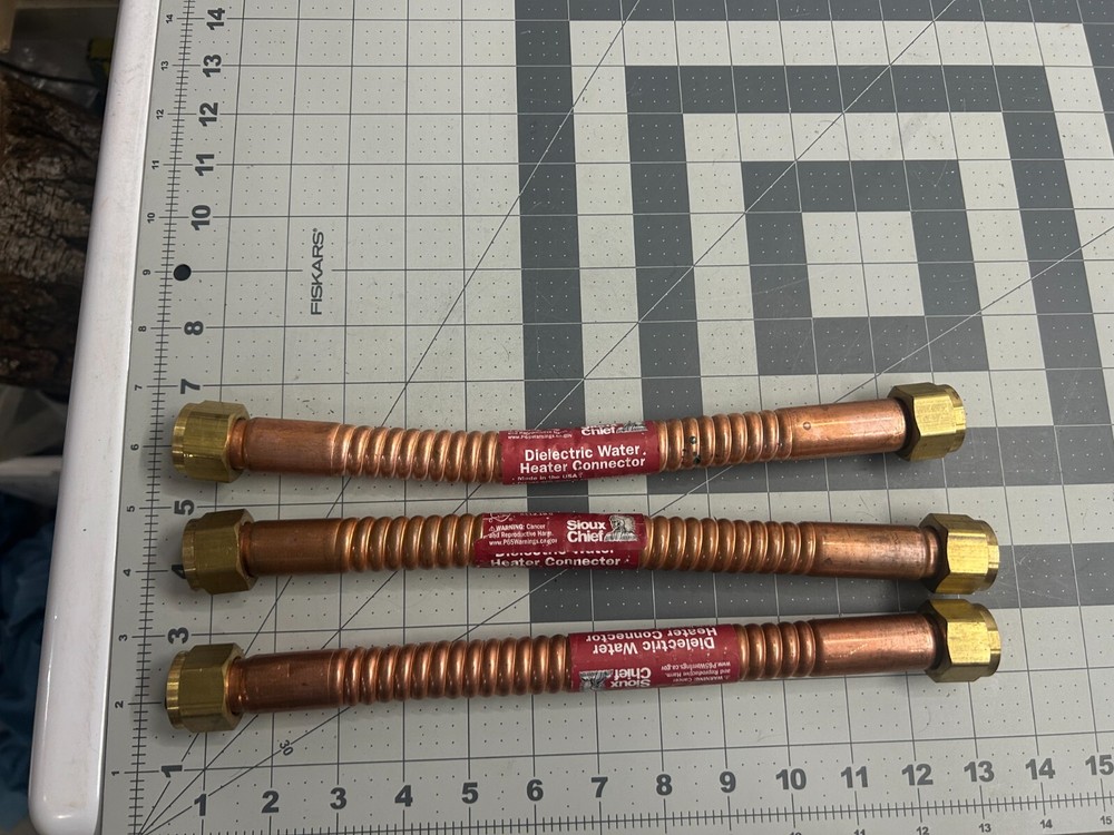 3-pack lot Sioux Chief Copper 3/4" Water Heater 12" Swivel Hose Connector