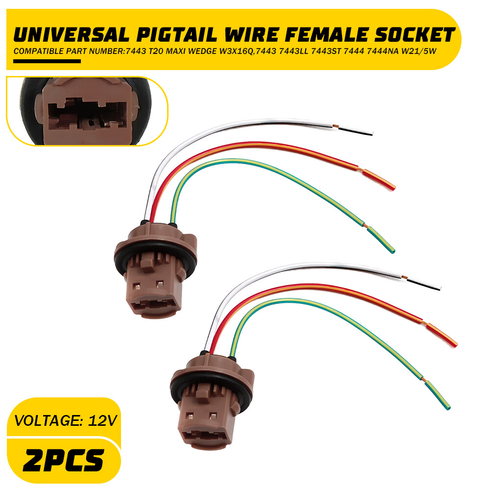 Universal Pigtail Wire Female Socket 7443 Two Harness Brake Stop Tail Replace