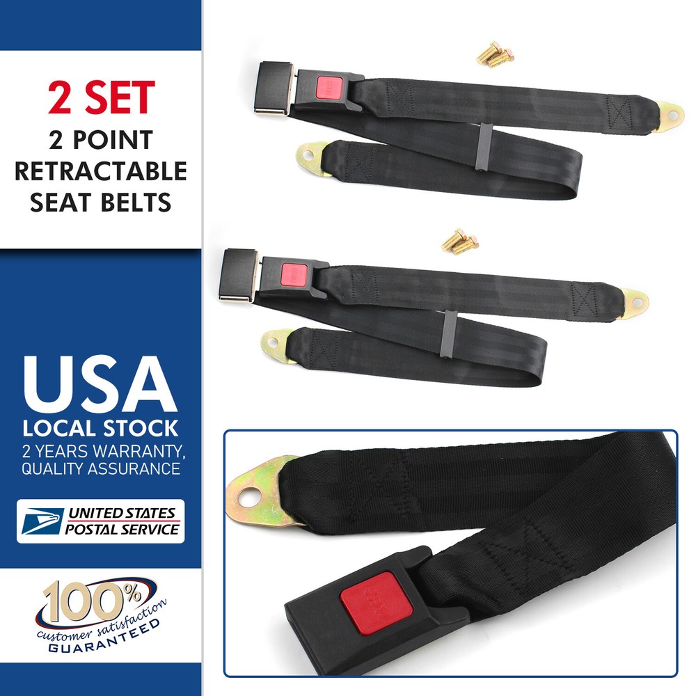 2Pack Universal Lap Seat Belt 2 Point Universal Retractable Car Single Seat US