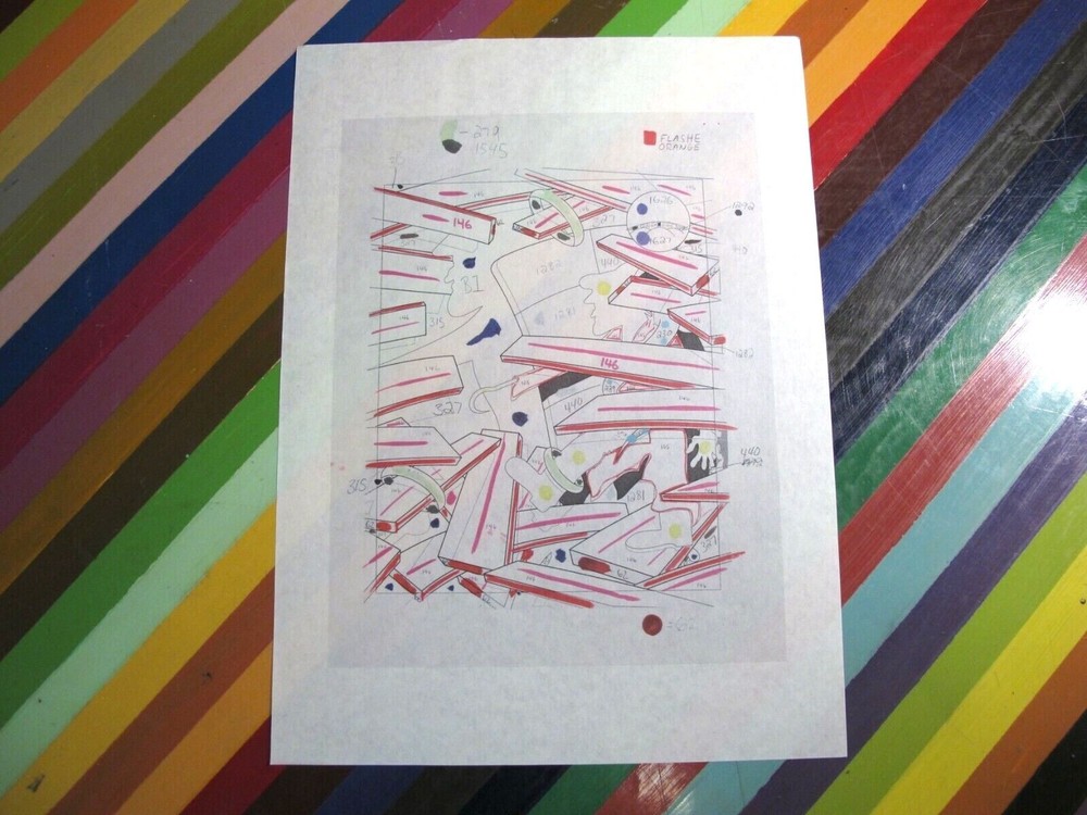 vtg KAWS art show print - working process transparency worksheet corrections
