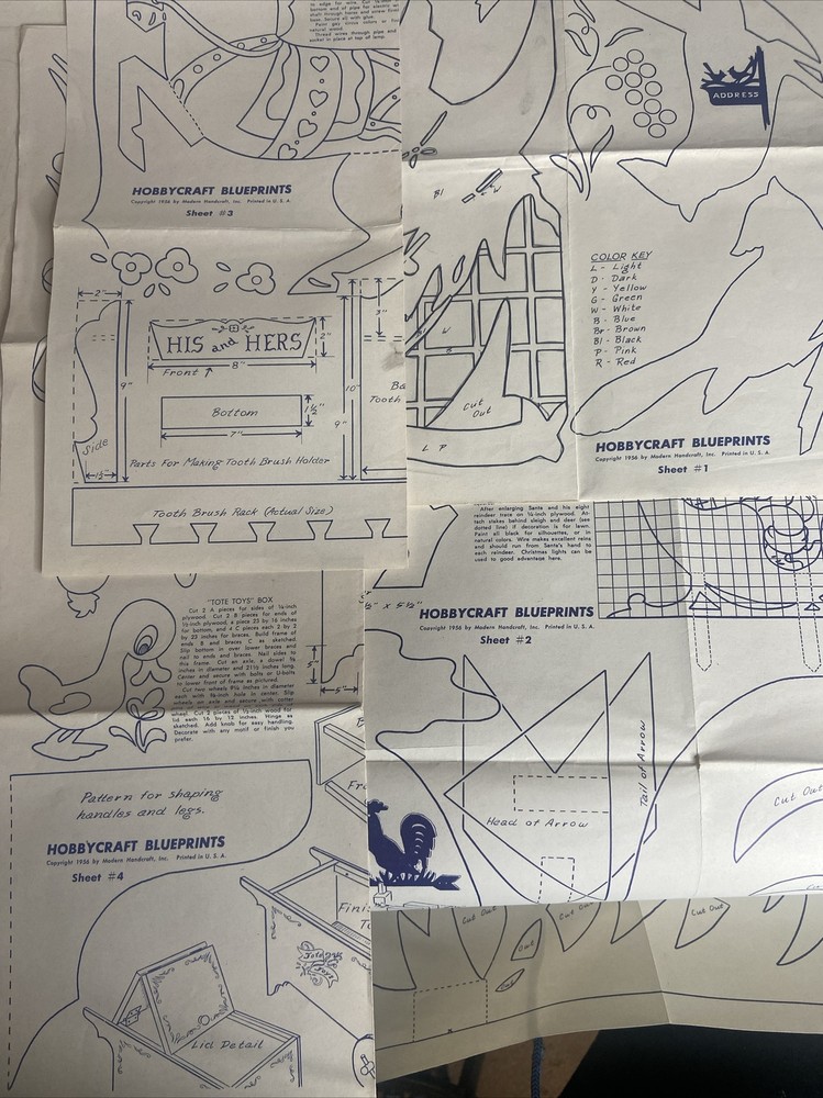 1956 Hobbycraft Blueprints  Sheets 1 - 4 Scroll Saw 4 Sheets