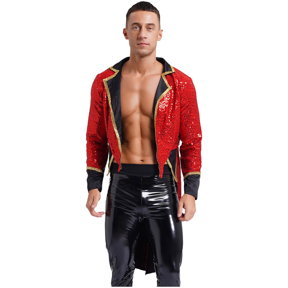 Men's Circus Ringmaster Costume Sequins Tailcoat Blazer Long Sleeve Jackets