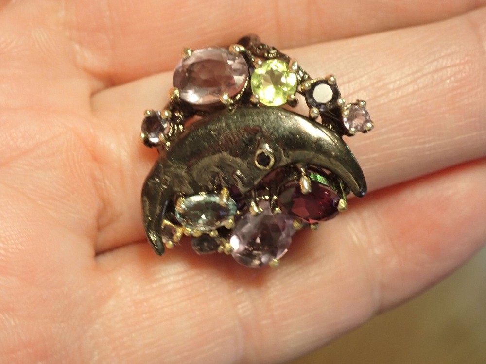 Amethyst and Moon Sterling Silver Ring Size 8.5