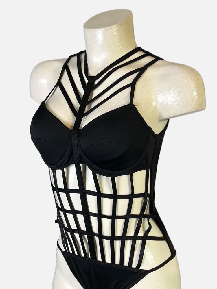 Bodysuit Teddy Black Second Skin Stretch Size Small