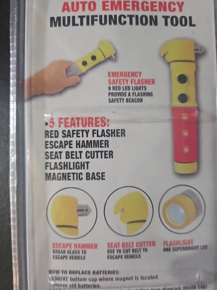 Auto Emergency LED Flashlight & Multifunction Tool (Batteries Included)