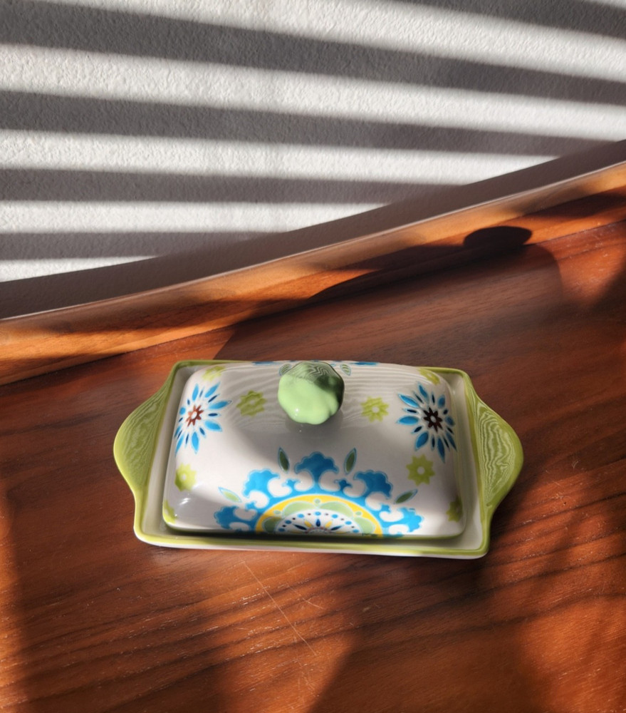 Ceramic Butter dish with Lid Hand Painted