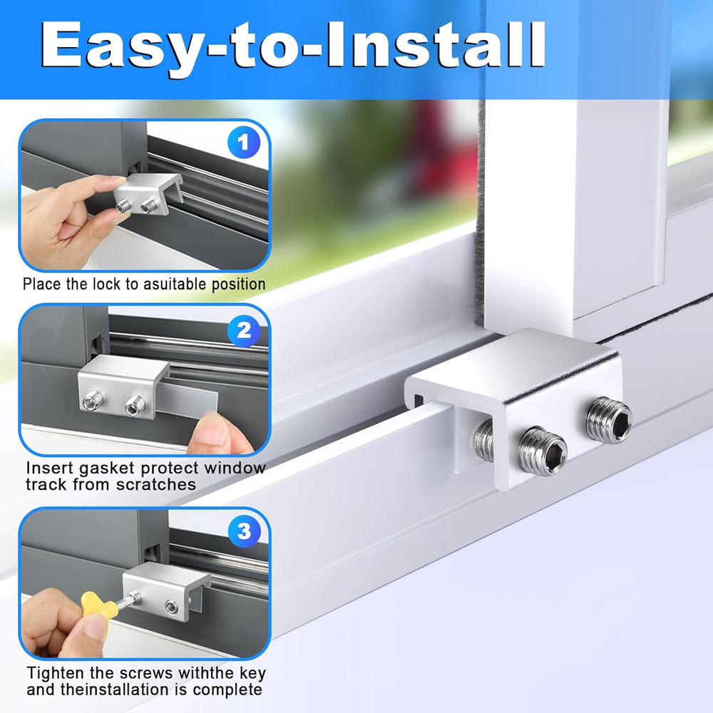 Sliding Window Locks (2 Sets), Secure Window Lock with Key, Window Locks for Up