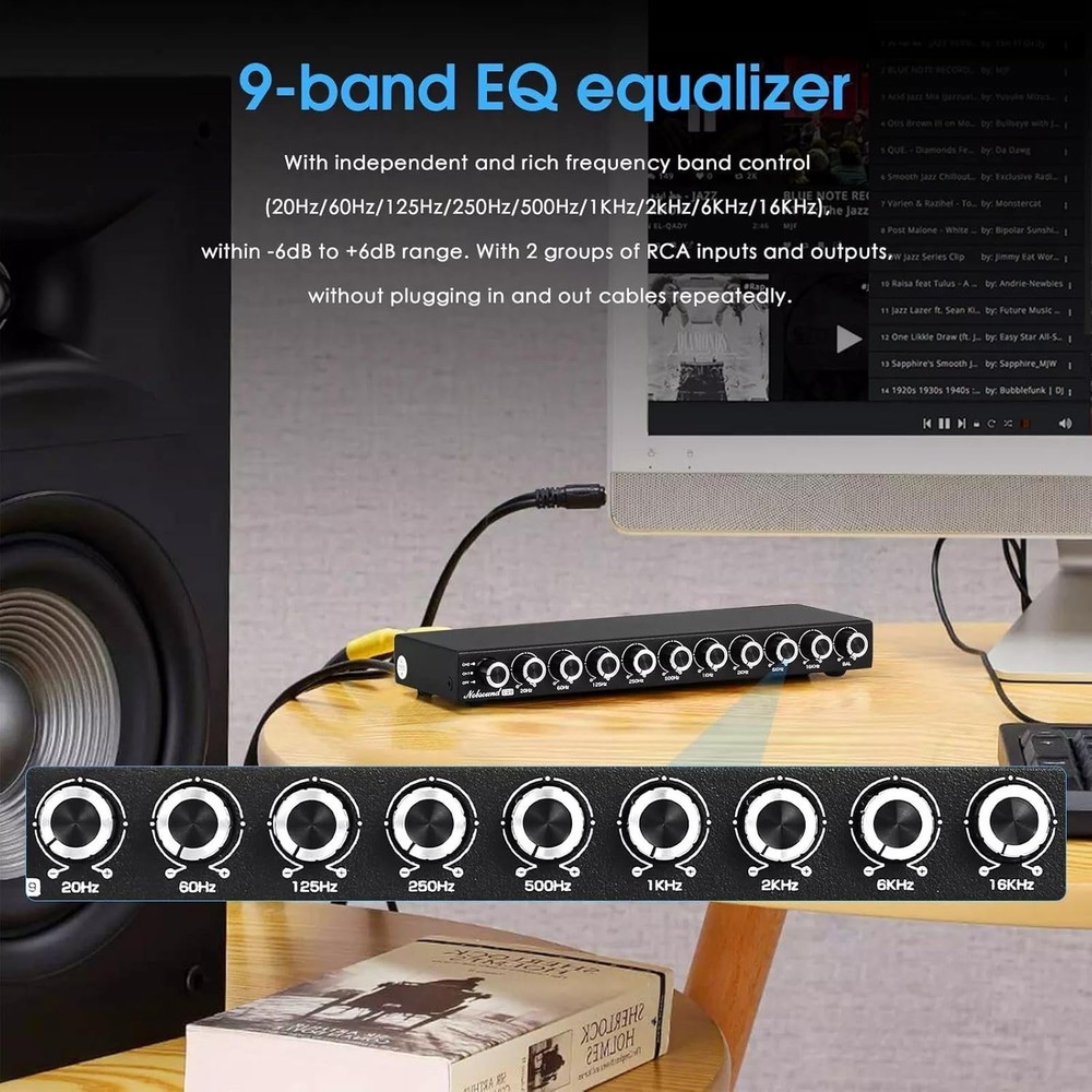 Nobsound HiFi 9-Band Stereo EQ Preamp Analog Equalizer Audio Processor for Home/